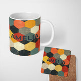 Personalized Custom Name Abstract Hexagon Texture Tiles Seamless Pattern Name Cute Unique 11oz Ceramic Coffee Tea Mug White Large Handle