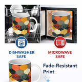 Personalized Custom Name Abstract Hexagon Texture Tiles Seamless Pattern Name Cute Unique 11oz Ceramic Coffee Tea Mug White Large Handle