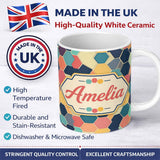Personalized Custom Name Abstract Soft Pastel Hexagon Mosaic Seamless Pattern Name Cute 11oz Ceramic Coffee Tea Mug White Large Handle