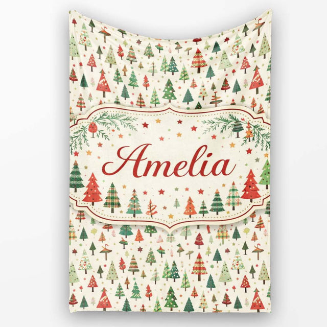 Minimal Christmas Tree Scandinavian Neutral Seamless Pattern Lovely  Personalised Custom Name Super Soft Fleece Blanket Bed Sofa Throw
