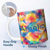 Personalized Custom Name Abstract Bright Gradient Geometric Shapes Seamless Pattern Name Cute 11oz Ceramic Coffee Tea Mug White Large Handle