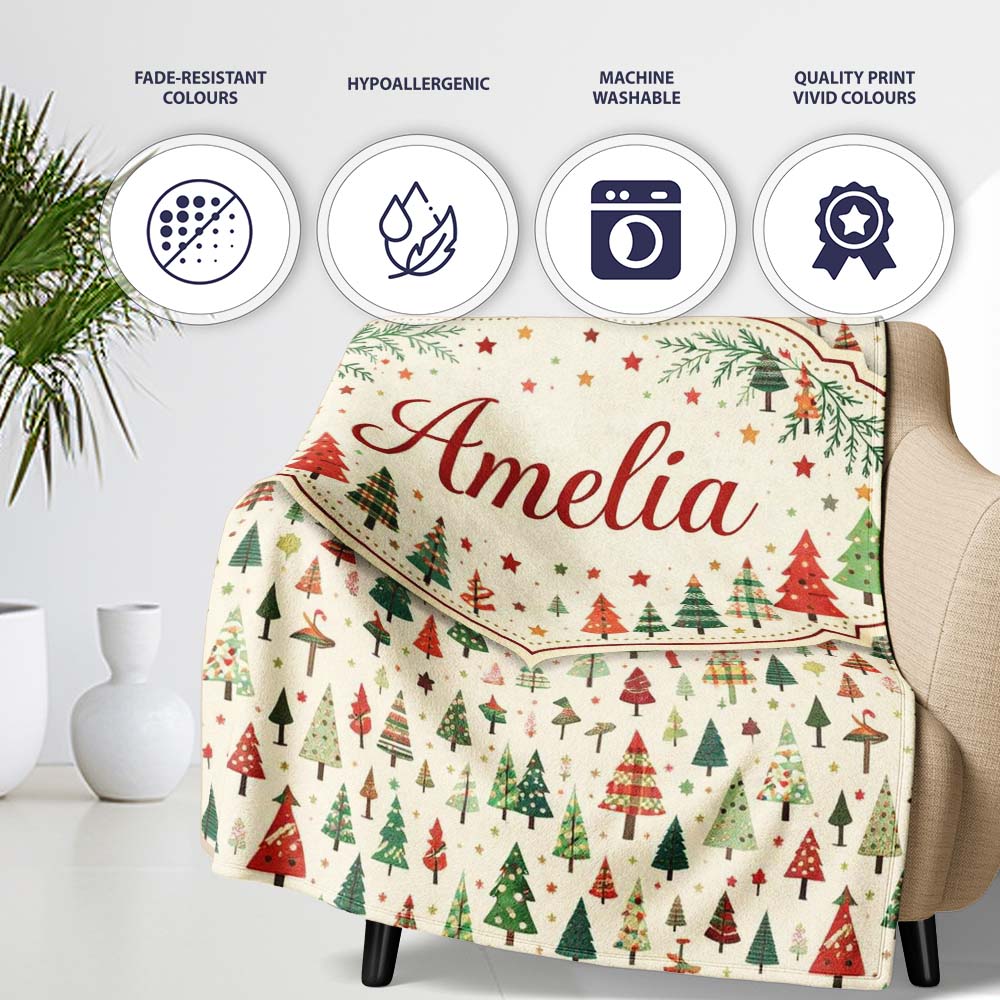 Minimal Christmas Tree Scandinavian Neutral Seamless Pattern Lovely  Personalised Custom Name Super Soft Fleece Blanket Bed Sofa Throw