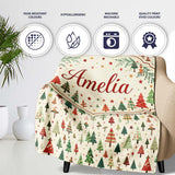 Minimal Christmas Tree Scandinavian Neutral Seamless Pattern Lovely  Personalised Custom Name Super Soft Fleece Blanket Bed Sofa Throw