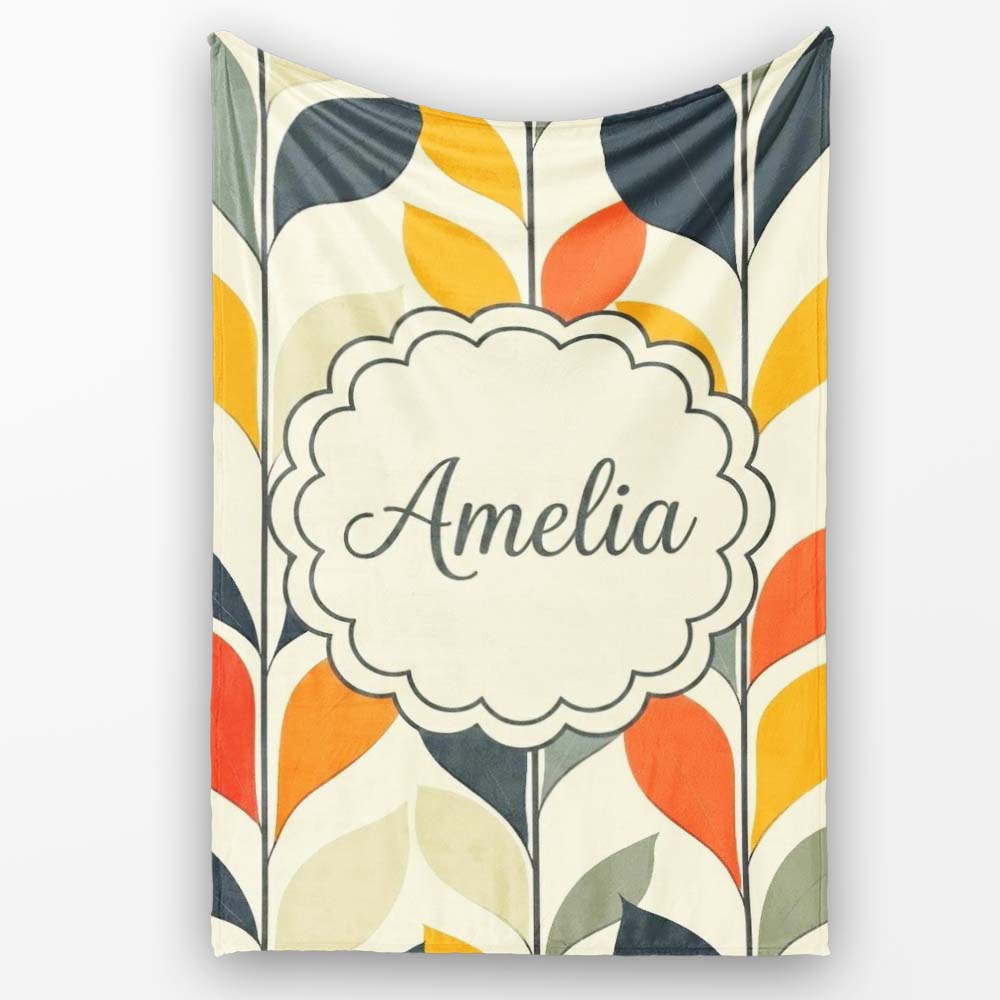 Abstract Modern Leaf Branch Pattern Soft Neutral Background  Personalised Custom Name Super Soft Fleece Blanket Bed Sofa Throw