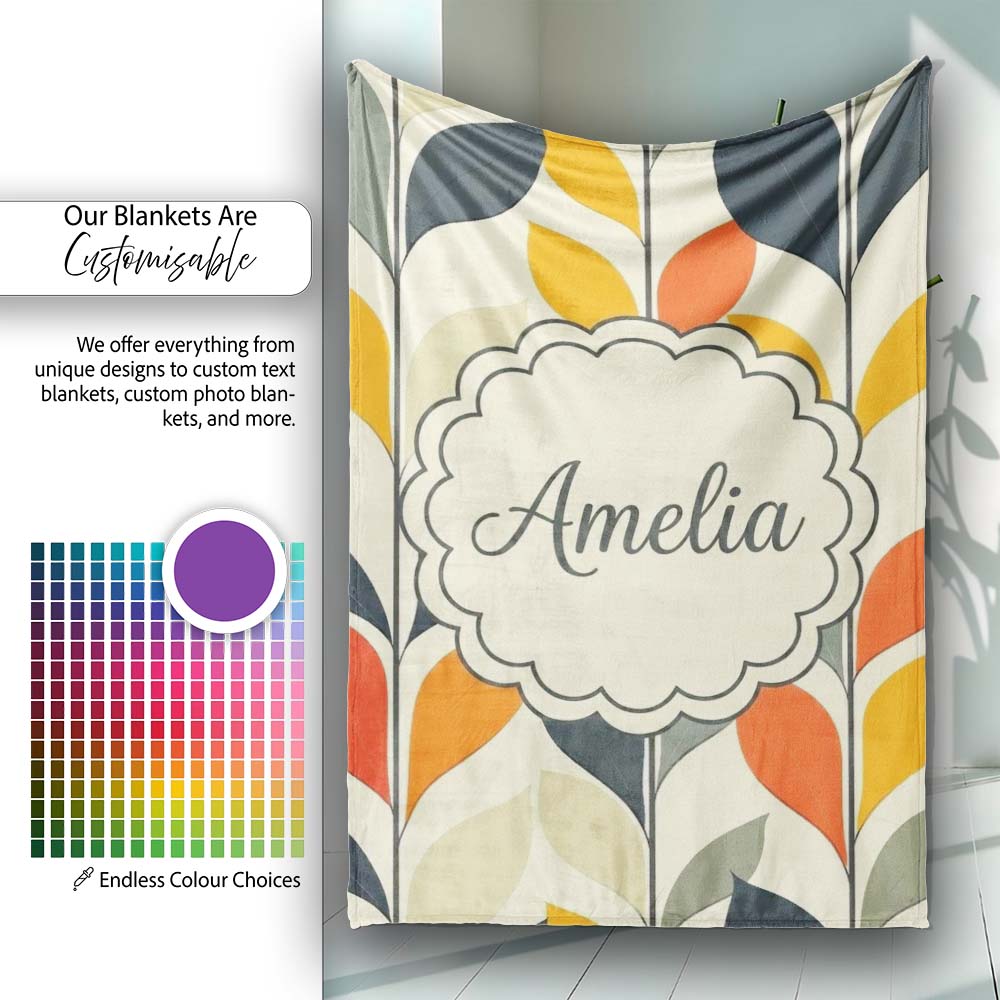Abstract Modern Leaf Branch Pattern Soft Neutral Background  Personalised Custom Name Super Soft Fleece Blanket Bed Sofa Throw
