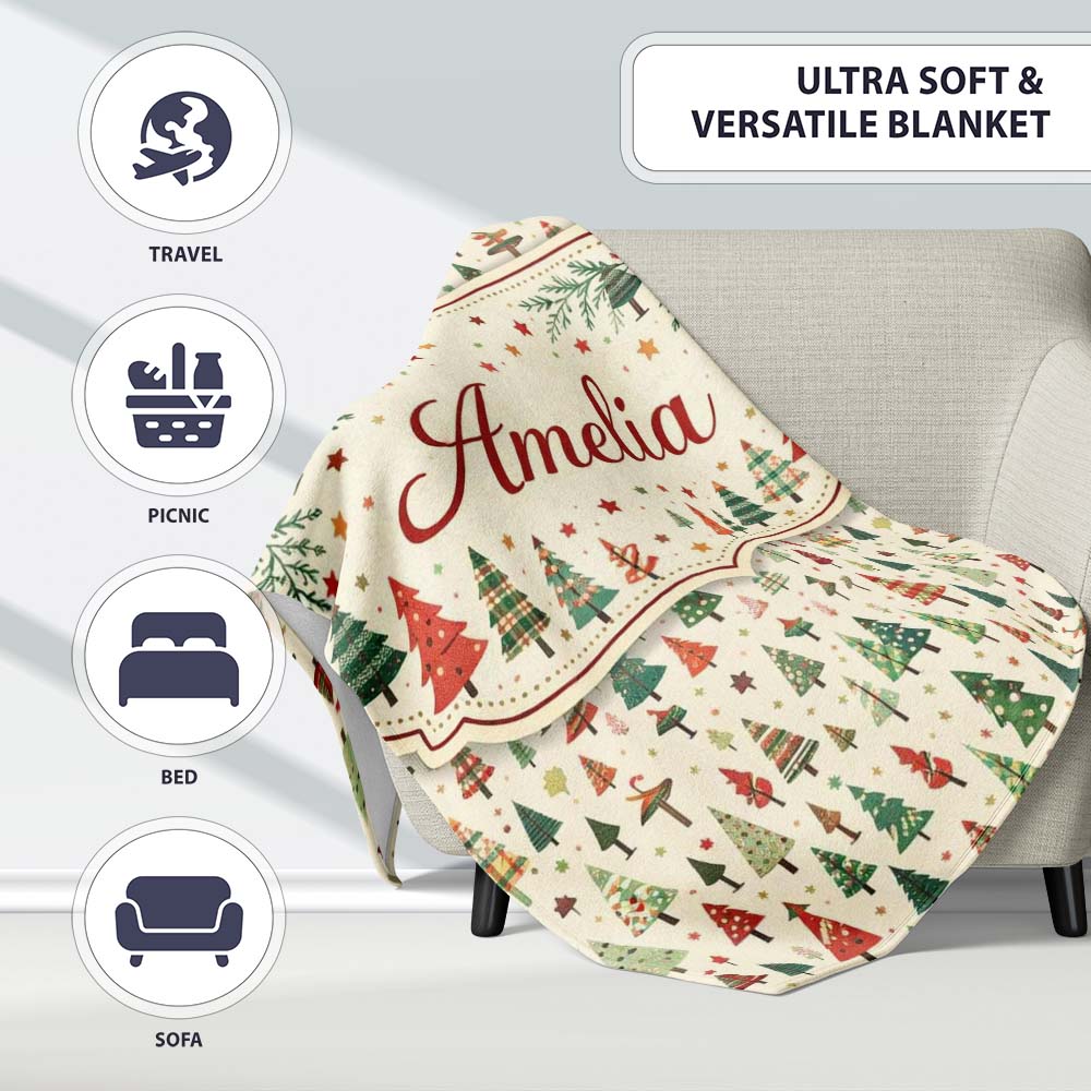 Minimal Christmas Tree Scandinavian Neutral Seamless Pattern Lovely  Personalised Custom Name Super Soft Fleece Blanket Bed Sofa Throw