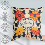 Custom Name Abstract Bold Floral Bloom Symmetry Seamless Pattern Square Filled Cushion Throw Pillow Sofa Bed Home Decor Zip Washable UK Made