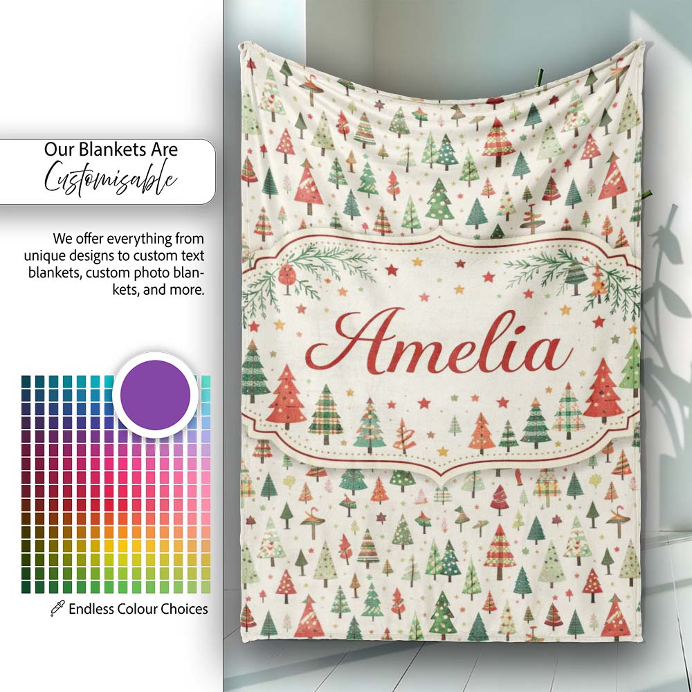 Minimal Christmas Tree Scandinavian Neutral Seamless Pattern Lovely  Personalised Custom Name Super Soft Fleece Blanket Bed Sofa Throw