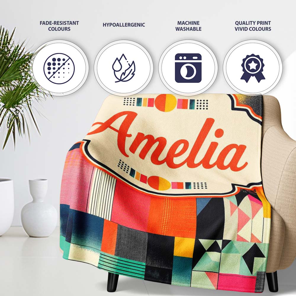 Abstract Patchwork Geometric Textured Blocks Seamless Pattern Name  Personalised Custom Name Super Soft Fleece Blanket Bed Sofa Throw