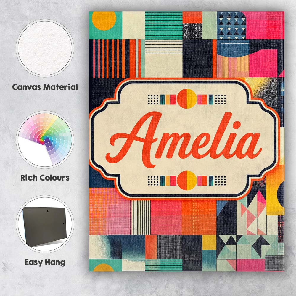 Personalised Name Abstract Patchwork Custom Premium Decorative Design Modern Room Accent Canvas Wall Art Print Decor Picture Ready to Hang