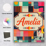 Personalised Name Abstract Patchwork Custom Premium Decorative Design Modern Room Accent Canvas Wall Art Print Decor Picture Ready to Hang