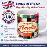Personalized Custom Name Abstract Patchwork Geometric Textured Blocks Seamless Pattern Name 11oz Ceramic Coffee Tea Mug White Large Handle