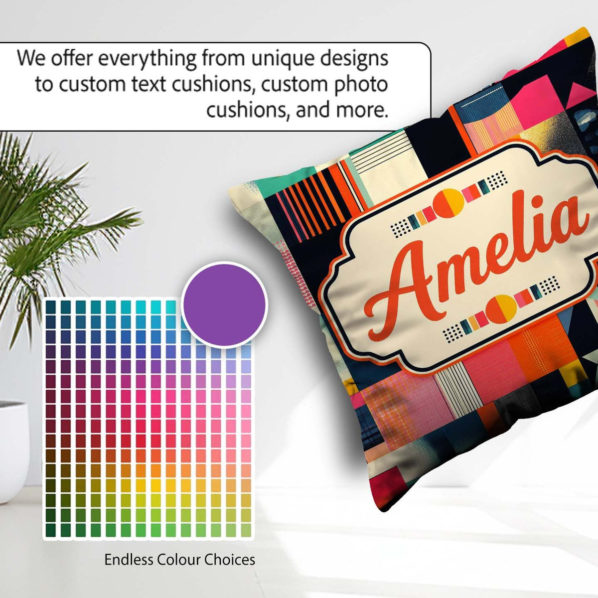 Custom Name Abstract Patchwork Geometric Textured Blocks Pattern Square Filled Cushion Throw Pillow Sofa Bed Home Decor Zip Washable UK Made
