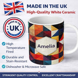 Personalized Custom Name Abstract Textured Triangle Quilt Geometry Seamless Pattern Name Cute 11oz Ceramic Coffee Tea Mug White Large Handle