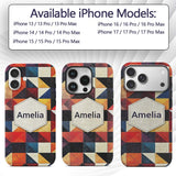 Abstract Textured Triangle Quilt Printed Design Custom Name Protective Phone Case Mobile Cover Durable Everyday Smartphone Shock Resistant