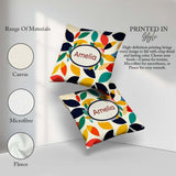 Custom Name Abstract Colorful Minimal Leaf Shapes Modern Pattern Square Filled Cushion Throw Pillow Sofa Bed Home Decor Zip Washable UK Made