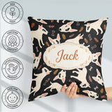 Custom Name Bull Terrier Dogs Background Leaves Seamless Pattern Square Filled Cushion Throw Pillow Sofa Bed Home Decor Zip Washable UK Made