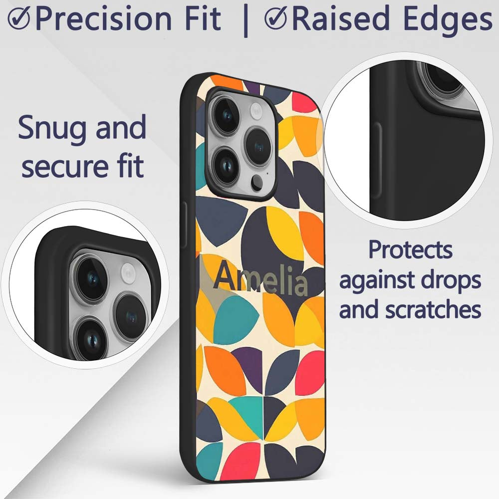 Abstract Modern Leaf Cut Shapes Minimal Style Custom Name Protective Phone Case Mobile Cover Durable Everyday Smartphone Shock Resistant