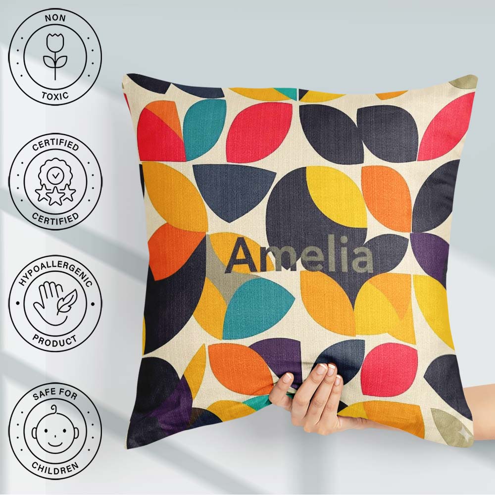 Custom Name Abstract Modern Leaf Cut Minimal Style Seamless Name Square Filled Cushion Throw Pillow Sofa Bed Home Decor Zip Washable UK Made