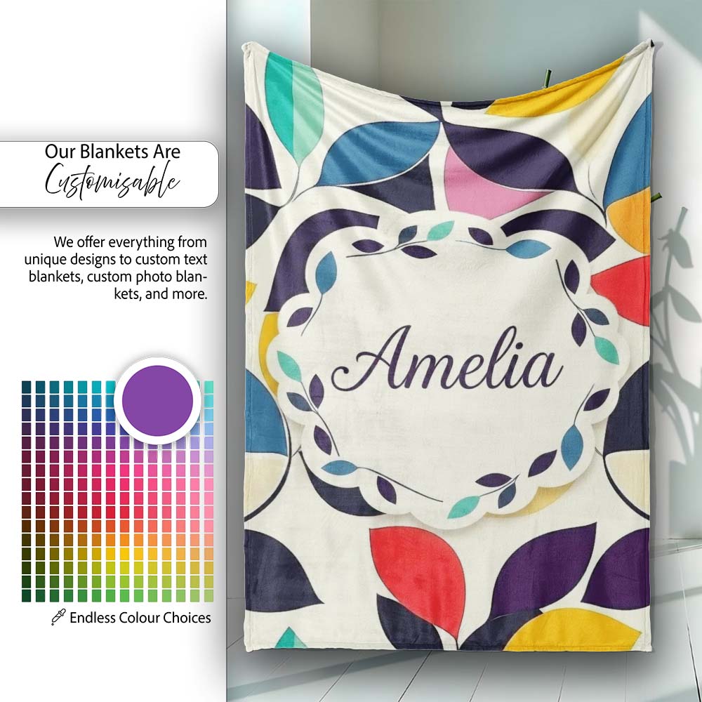 Abstract Stylised Leaf Pattern Soft Colors Seamless Name Cute  Personalised Custom Name Super Soft Fleece Blanket Bed Sofa Throw