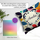 Custom Name Abstract Stylised Leaf Pattern Soft Colors Name Cute Square Filled Cushion Throw Pillow Sofa Bed Home Decor Zip Washable UK Made