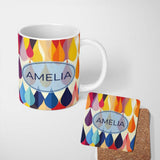 Personalized Custom Name Abstract Gradient Teardrop Shapes Vertical Flow Seamless Pattern 11oz Ceramic Coffee Tea Mug White Large Handle