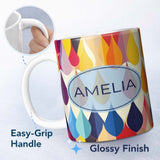 Personalized Custom Name Abstract Gradient Teardrop Shapes Vertical Flow Seamless Pattern 11oz Ceramic Coffee Tea Mug White Large Handle