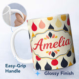 Personalized Custom Name Abstract Hanging Teardrop Motif Minimal Seamless Pattern Name Cute 11oz Ceramic Coffee Tea Mug White Large Handle