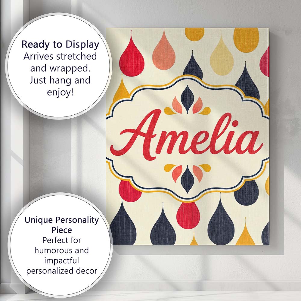 Personalised Name Abstract Hanging Teardrop Custom  Bespoke Interior Contemporary Canvas Wall Art Print Decor Picture Ready to Hang