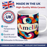 Personalized Custom Name Abstract Colorful Spiral Swirl Geometry Seamless Pattern Name Cute 11oz Ceramic Coffee Tea Mug White Large Handle