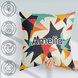 Custom Name Abstract Bold Starburst Shapes Art Pattern Name Cute Square Filled Cushion Throw Pillow Sofa Bed Home Decor Zip Washable UK Made
