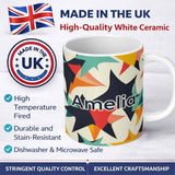 Personalized Custom Name Abstract Bold Starburst Shapes Modern Art Seamless Pattern Name Cute 11oz Ceramic Coffee Tea Mug White Large Handle