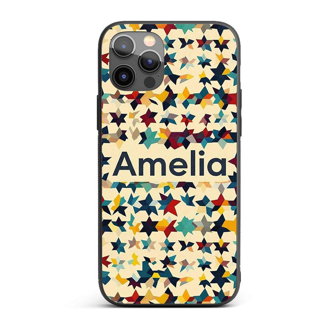 Abstract Multicolor Star Mosaic Printed Design Custom Name Protective Phone Case Mobile Cover Durable Everyday Smartphone Shock Resistant