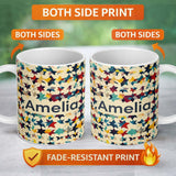 Personalized Custom Name Abstract Multicolor Star Mosaic Geometric Seamless Pattern Name Cute 11oz Ceramic Coffee Tea Mug White Large Handle
