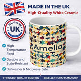 Personalized Custom Name Abstract Multicolor Star Mosaic Geometric Seamless Pattern Name Cute 11oz Ceramic Coffee Tea Mug White Large Handle
