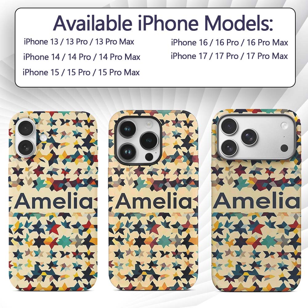 Abstract Multicolor Star Mosaic Printed Design Custom Name Protective Phone Case Mobile Cover Durable Everyday Smartphone Shock Resistant