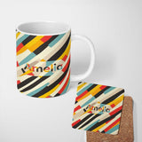 Personalized Custom Name Abstract Diagonal Color Stripes Geometric Seamless Pattern Name Cute 11oz Ceramic Coffee Tea Mug White Large Handle