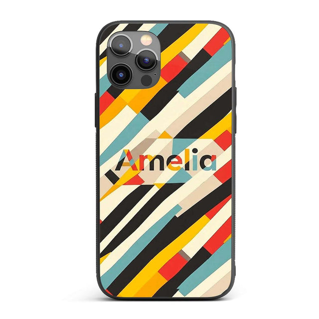 Abstract Diagonal Color Stripes Printed Design Custom Name Protective Phone Case Mobile Cover Durable Everyday Smartphone Shock Resistant