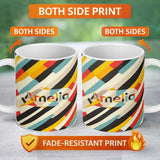 Personalized Custom Name Abstract Diagonal Color Stripes Geometric Seamless Pattern Name Cute 11oz Ceramic Coffee Tea Mug White Large Handle