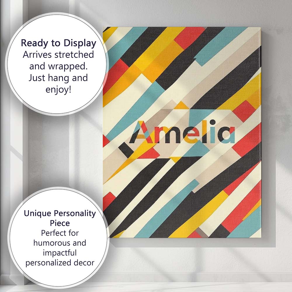 Personalised Name Abstract Diagonal Color Custom  Unique Gift Idea Elegant Feature Canvas Wall Art Print Decor Picture Ready to Hang