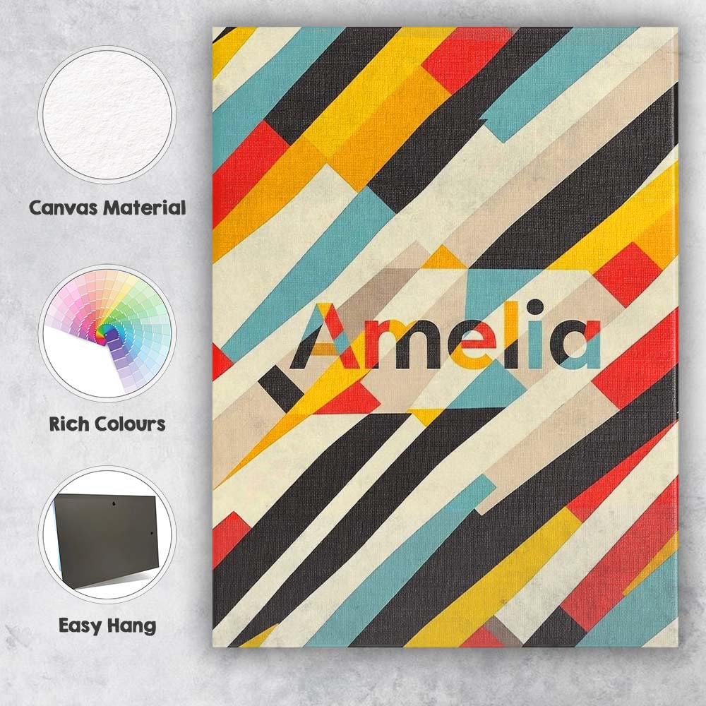 Personalised Name Abstract Diagonal Color Custom  Unique Gift Idea Elegant Feature Canvas Wall Art Print Decor Picture Ready to Hang
