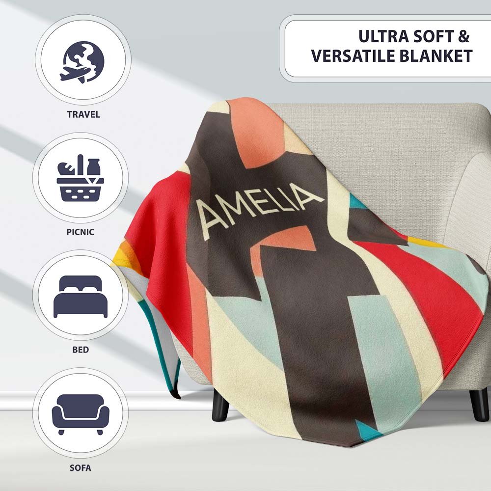 Abstract Bold Layered Stripe Shapes Modern Art Seamless Pattern  Personalised Custom Name Super Soft Fleece Blanket Bed Sofa Throw