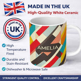 Personalized Custom Name Abstract Bold Layered Stripe Shapes Modern Art Seamless Pattern 11oz Ceramic Coffee Tea Mug White Large Handle