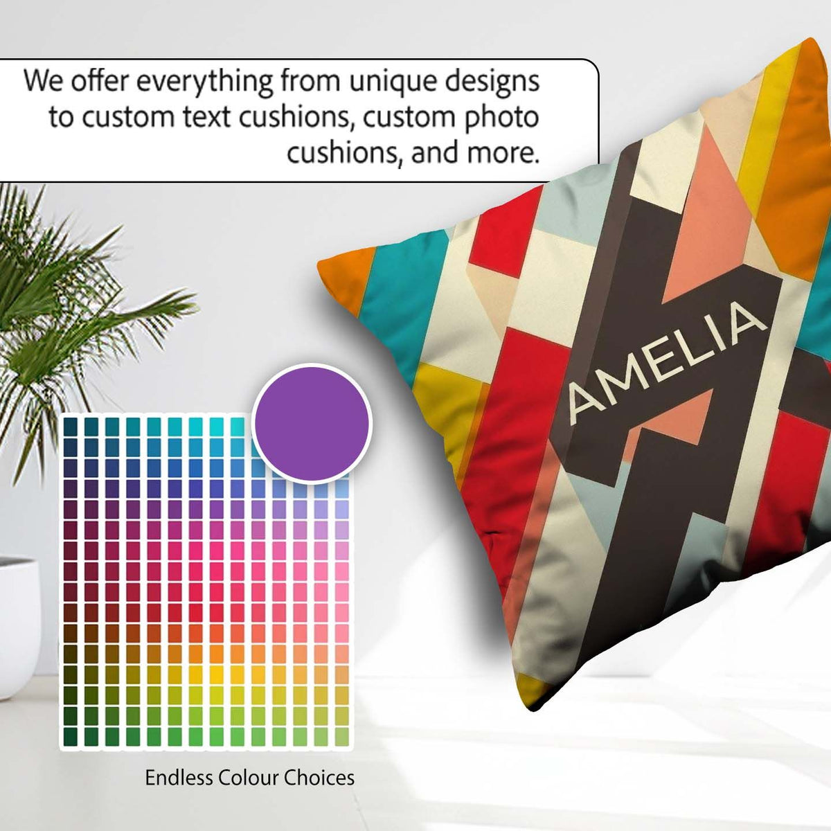 Custom Name Abstract Bold Layered Stripe Shapes Seamless Pattern Square Filled Cushion Throw Pillow Sofa Bed Home Decor Zip Washable UK Made