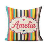 Custom Name Abstract Vertical Stripe Style Seamless Pattern Name Square Filled Cushion Throw Pillow Sofa Bed Home Decor Zip Washable UK Made