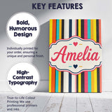 Personalised Name Abstract Vertical Multicolor Stripe Style Unique Gift Idea Custom Made Canvas Wall Art Print Decor Picture Ready to Hang