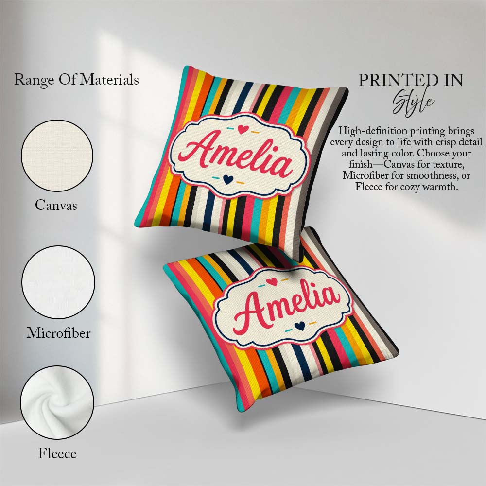 Custom Name Abstract Vertical Stripe Style Seamless Pattern Name Square Filled Cushion Throw Pillow Sofa Bed Home Decor Zip Washable UK Made