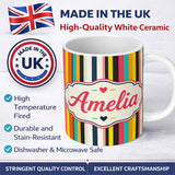 Personalized Custom Name Abstract Vertical Multicolor Stripe Style Seamless Pattern Name Cute 11oz Ceramic Coffee Tea Mug White Large Handle