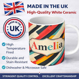Personalized Custom Name Abstract Angled Color Block Stripes Contemporary Seamless Pattern 11oz Ceramic Coffee Tea Mug White Large Handle