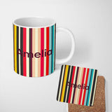 Personalized Custom Name Abstract Wavy Vertical Color Lines Seamless Pattern Name Cute 11oz Ceramic Coffee Tea Mug White Large Handle